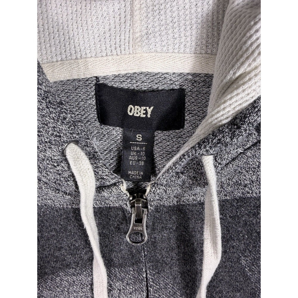 Obey Women's Grey Full-Zip Hoodie with Graphic Print – Size S (US 6) - Picture 3 of 8